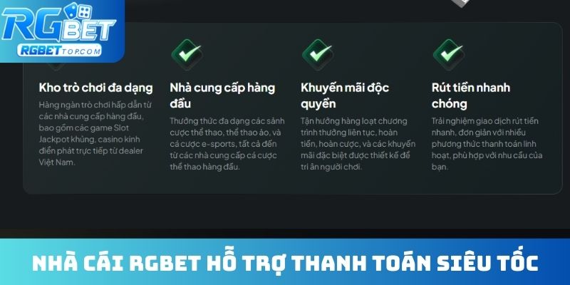 Nhà cái RGBet hỗ trợ thanh toán siêu tốc trong vòng 1 phút